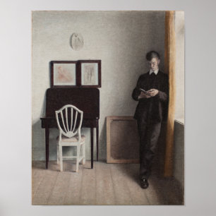 Interior with Young Man Reading Poster