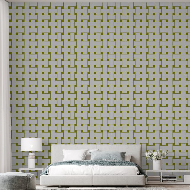 Interlace Pattern green and light grey Wallpaper (Bedroom)