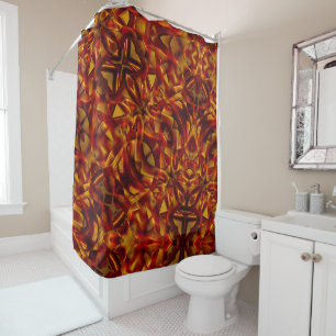 Interlacing of burnt orange tapes, sculpted effect shower curtain