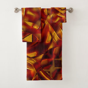 Interlacing of burnt orange ties, sculpted effect bath towel set