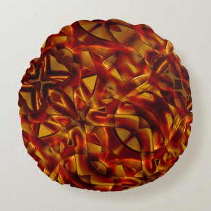 Interlacing of burnt orange ties, sculpted effect round cushion