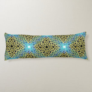 Interlacing Victorian Golden Trim Aqua Background Body Cushion