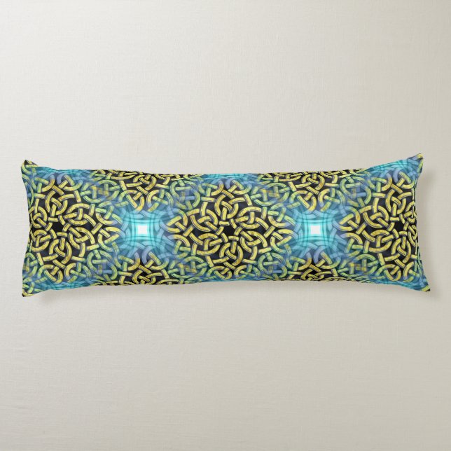 Interlacing Victorian Golden Trim Aqua Background Body Cushion (Back)