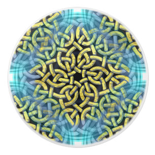 Interlacing Victorian Golden Trim Aqua Background Ceramic Knob