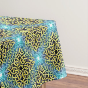 Interlacing Victorian Golden Trim Aqua Background Tablecloth