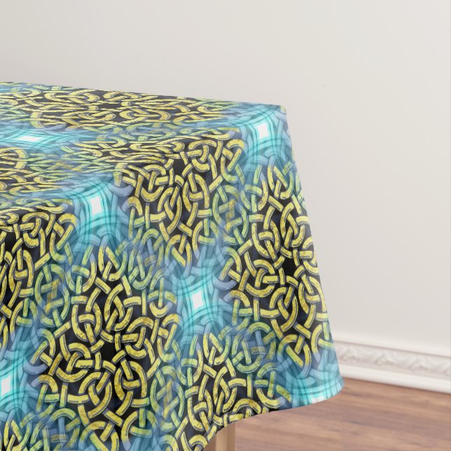 Interlacing Victorian Golden Trim Aqua Background Tablecloth (In Situ)