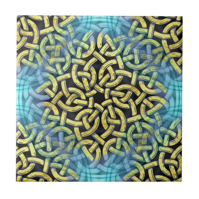 Interlacing Victorian Golden Trim Aqua Background Tile (Front)