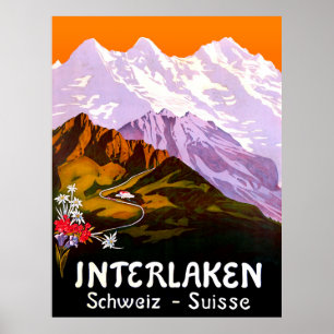 Interlaken city under the Switzerland mountains Poster