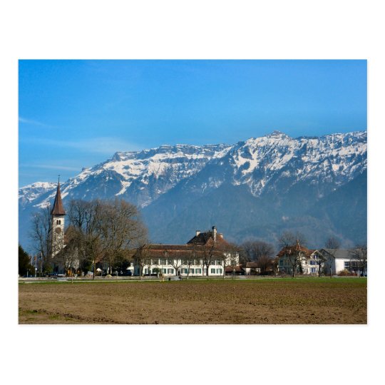 Interlaken, Reformed Church and High School Postcard