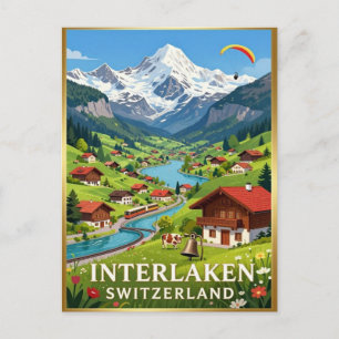 Interlaken Swiss Alps Alpine Valley Postcard