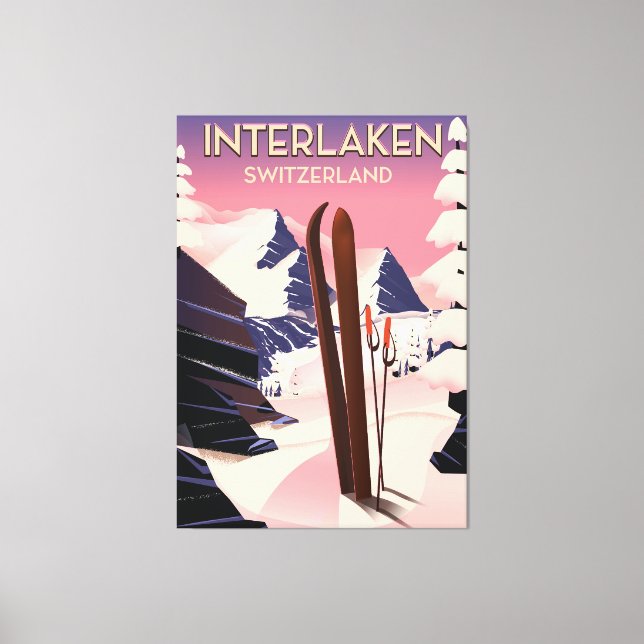 Interlaken Switzerland Ski travel poster. Canvas Print (Front)