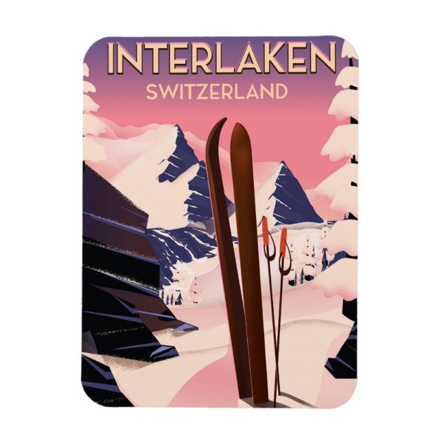 Interlaken Switzerland Ski travel poster. Magnet (Vertical)