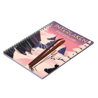 Interlaken Switzerland Ski travel poster. Notebook