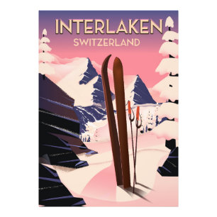 Interlaken Switzerland Ski travel poster. Photo Print