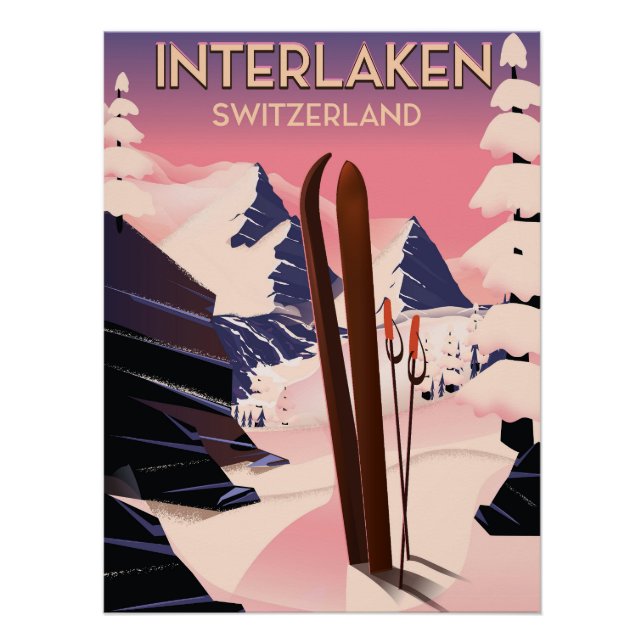 Interlaken Switzerland Ski travel poster. Poster (Front)