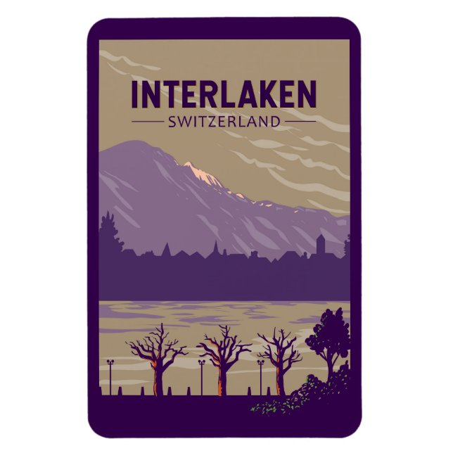 Interlaken Switzerland Travel Art Vintage Magnet (Vertical)