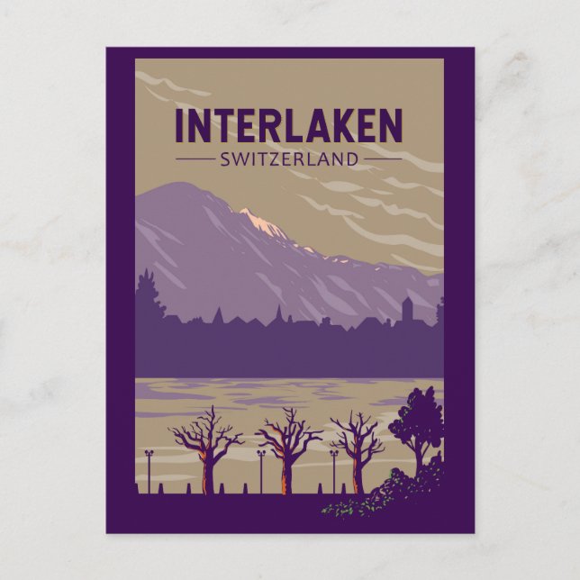 Interlaken Switzerland Travel Art Vintage Postcard (Front)