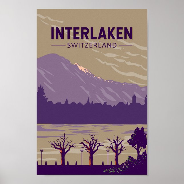 Interlaken Switzerland Travel Art Vintage Poster (Front)