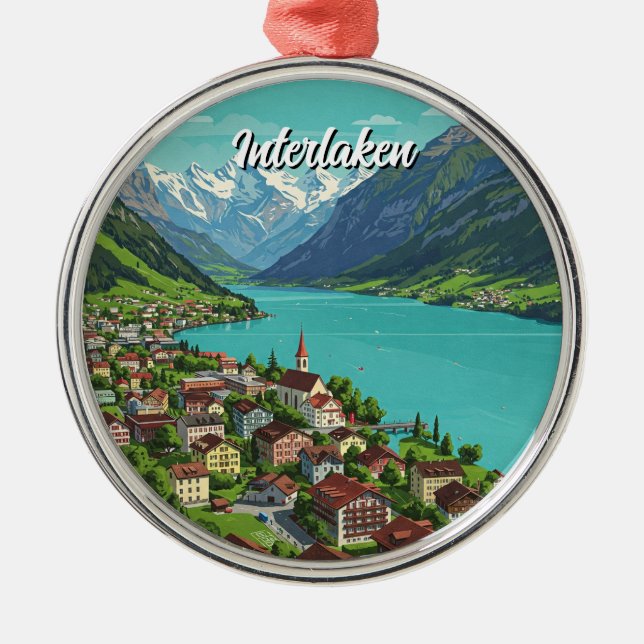 Interlaken Switzerland Travel Metal Tree Decoration (Front)