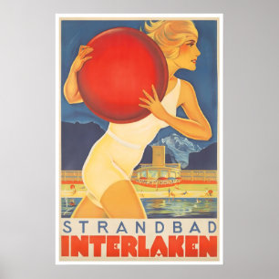 Interlaken Switzerland Travel Poster Beach Art Man