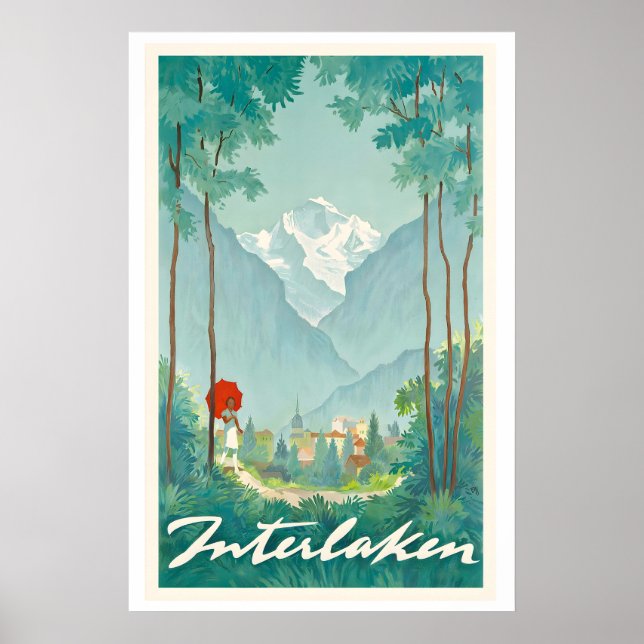 Interlaken Switzerland Vintage Travel Poster (Front)