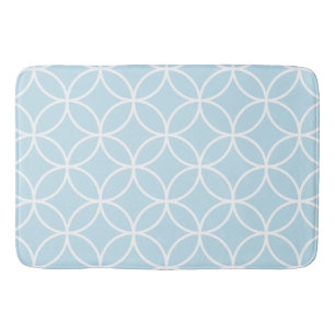 Interlinking Circles Big Pattern White on Lt Blue Bath Mat