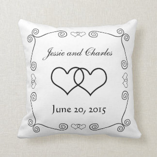 Interlocked Hearts - Black and White Cushion