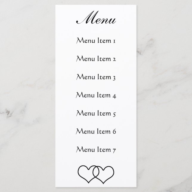 Interlocked Hearts - Black and White Menu (Front)