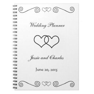 Interlocked Hearts - Black and White Notebook
