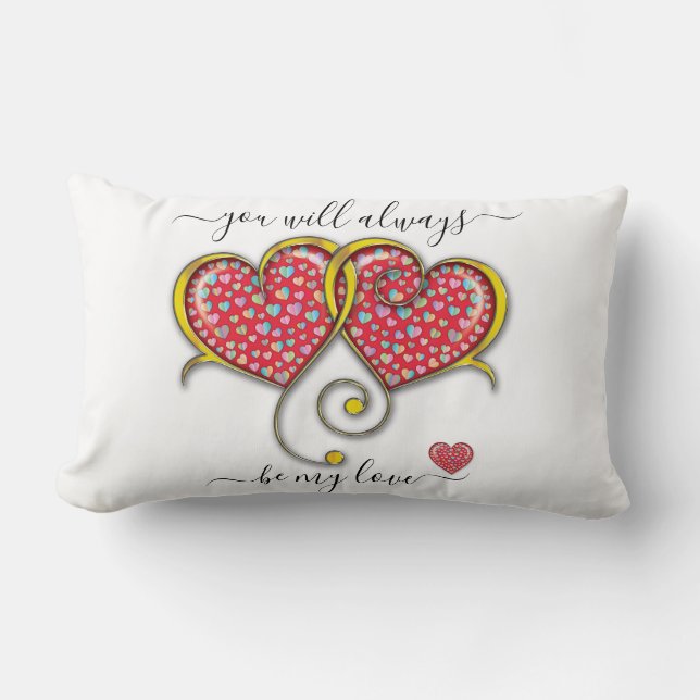 Interlocked Hearts Custom Elegant Valentine’s Day Lumbar Cushion (Front)