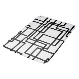 Interlocking Black Squares Artistic Design Bath Mat