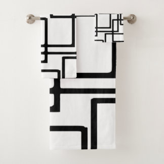 Interlocking Black Squares Artistic Design Bath Towel Set