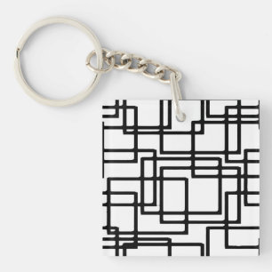 Interlocking Black Squares Artistic Design Key Ring