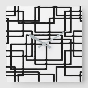 Interlocking Black Squares Artistic Design Square Wall Clock