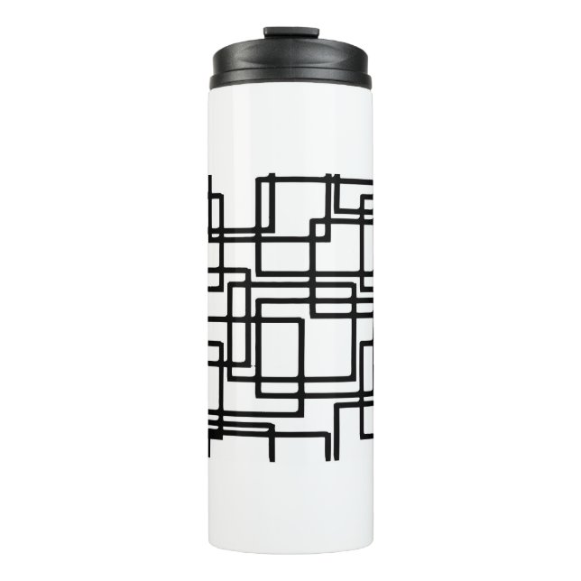 Interlocking Black Squares Artistic Design Thermal Tumbler (Front)