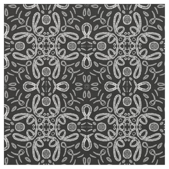 Interlocking Crosses Motif - White On Black Fabric (Close Up)