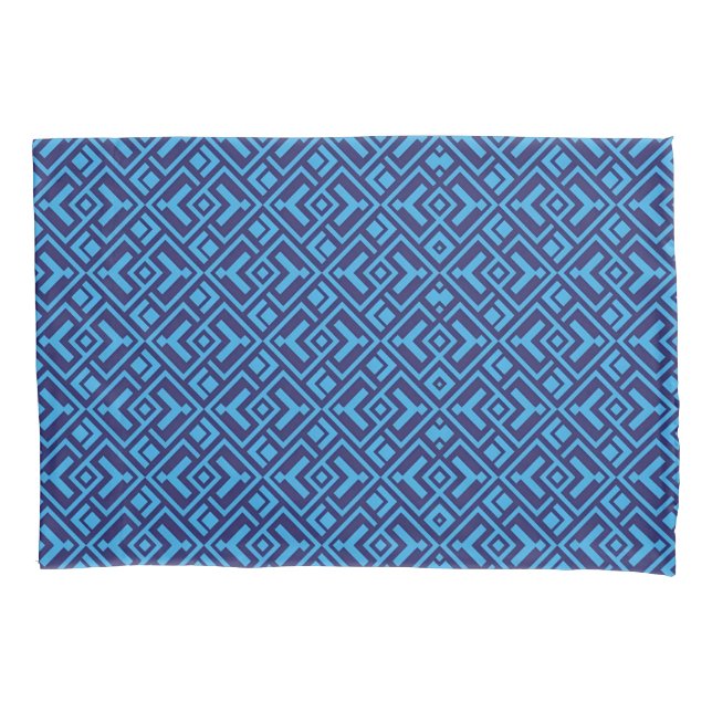 Interlocking Diamonds: Dark Blue Geometric Pattern Pillowcase (Front-Left)