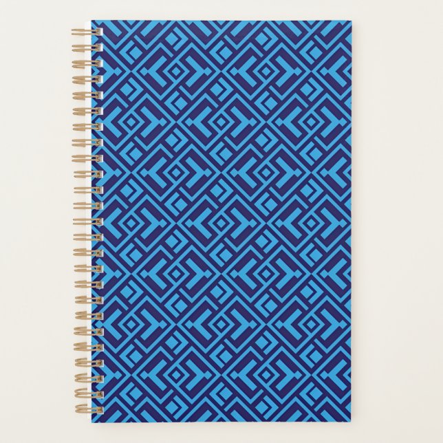 Interlocking Diamonds: Dark Blue Geometric Pattern Planner (Front)