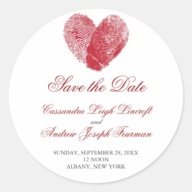 Interlocking Fingerprints Save the Date Sticker (Front)