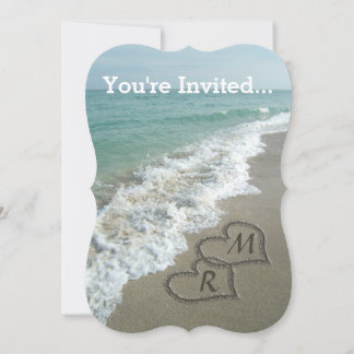 Interlocking Hearts on Beach Sand Invitation
