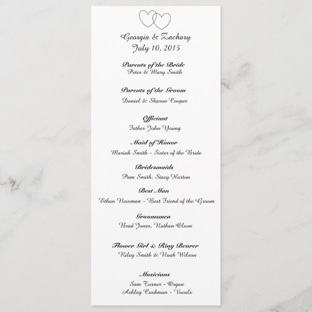 "Interlocking Hearts" Wedding Program Programme (Front)