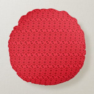 Interlocking Red Hearts Optical Pattern Round Cushion