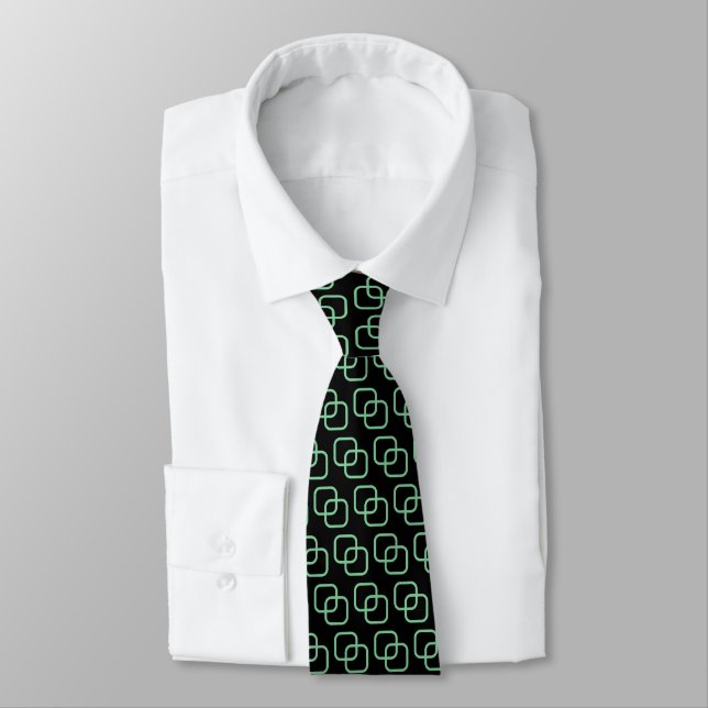 Interlocking Squares - Faded Green on Black Tie (Tied)