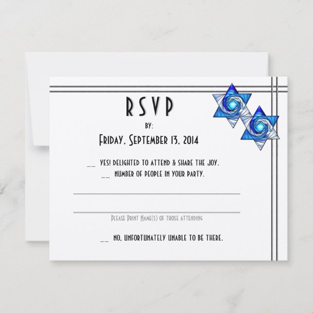 Interlocking Stars of David Jewish Wedding RSVP Card (Front)