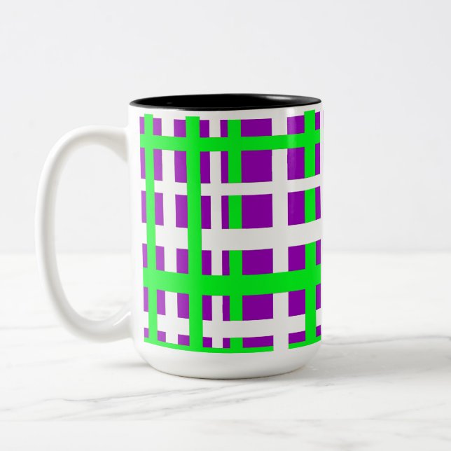 Interlocking Stripes Black Green Purple Two-Tone Coffee Mug (Left)