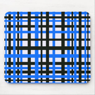 Interlocking Stripes Black White Blue Mouse Mat