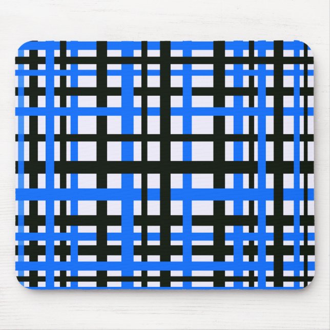Interlocking Stripes Black White Blue Mouse Mat (Front)