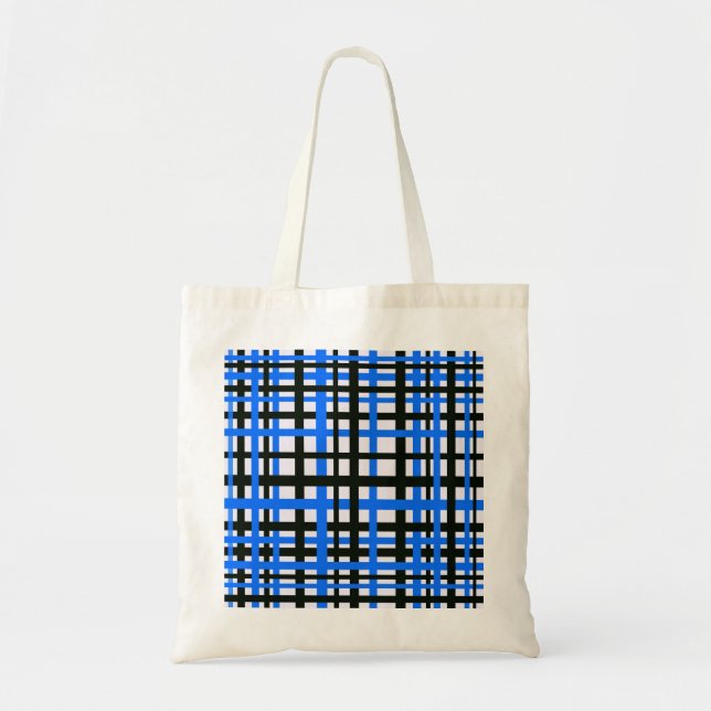Interlocking Stripes Black White Blue Tote Bag (Front)