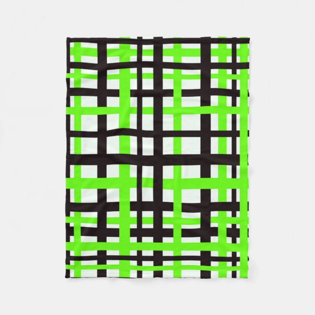 Interlocking Stripes Black White Green Fleece Blanket (Front)