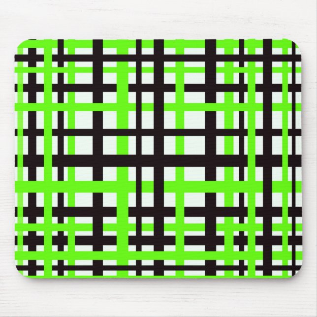 Interlocking Stripes Black White Green Mouse Mat (Front)